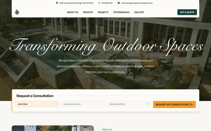 Peachtree Pavers desktop view