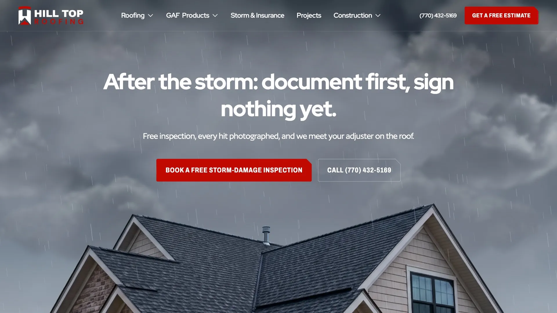 Hill Top Roofing storm damage page