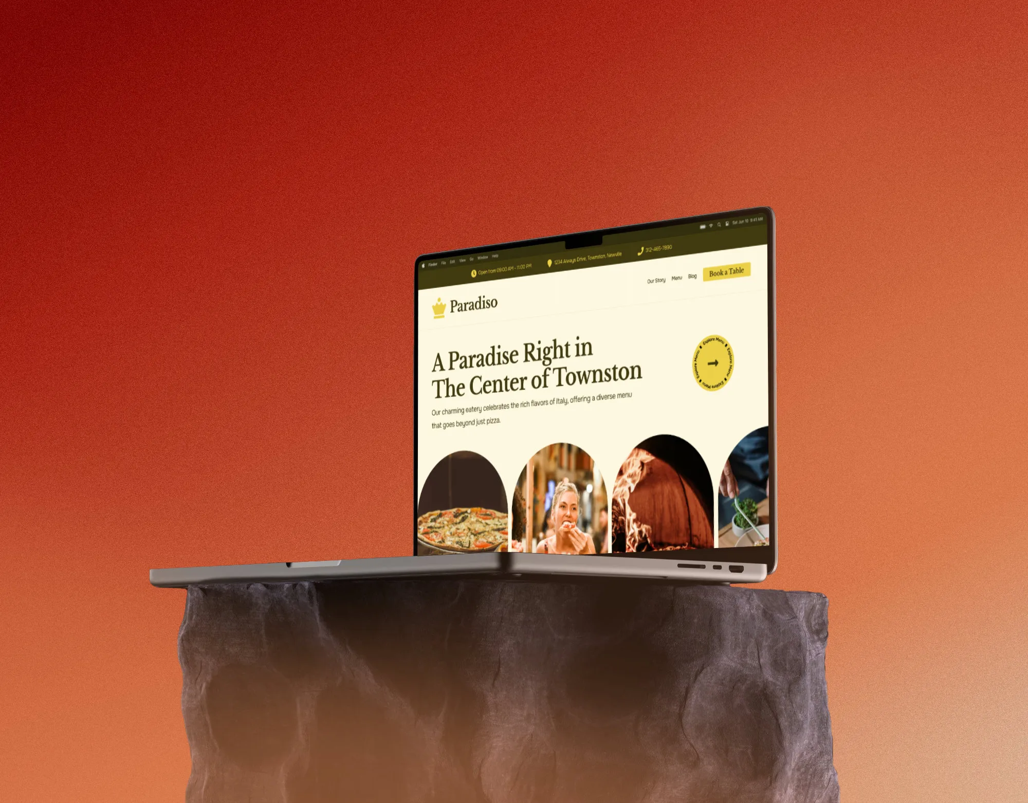 A mockup of a website on a laptop.