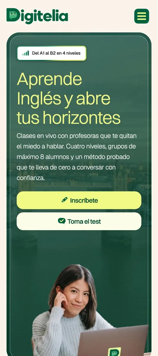 El sitio web de Digitelia en un celular